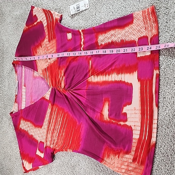 Natori V-Neck Ruched Short Sleeve Geometric Blouse Size Large - Picture 5 of 10